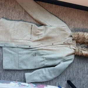 Maurices Grey Coat with Faux Fur Hood